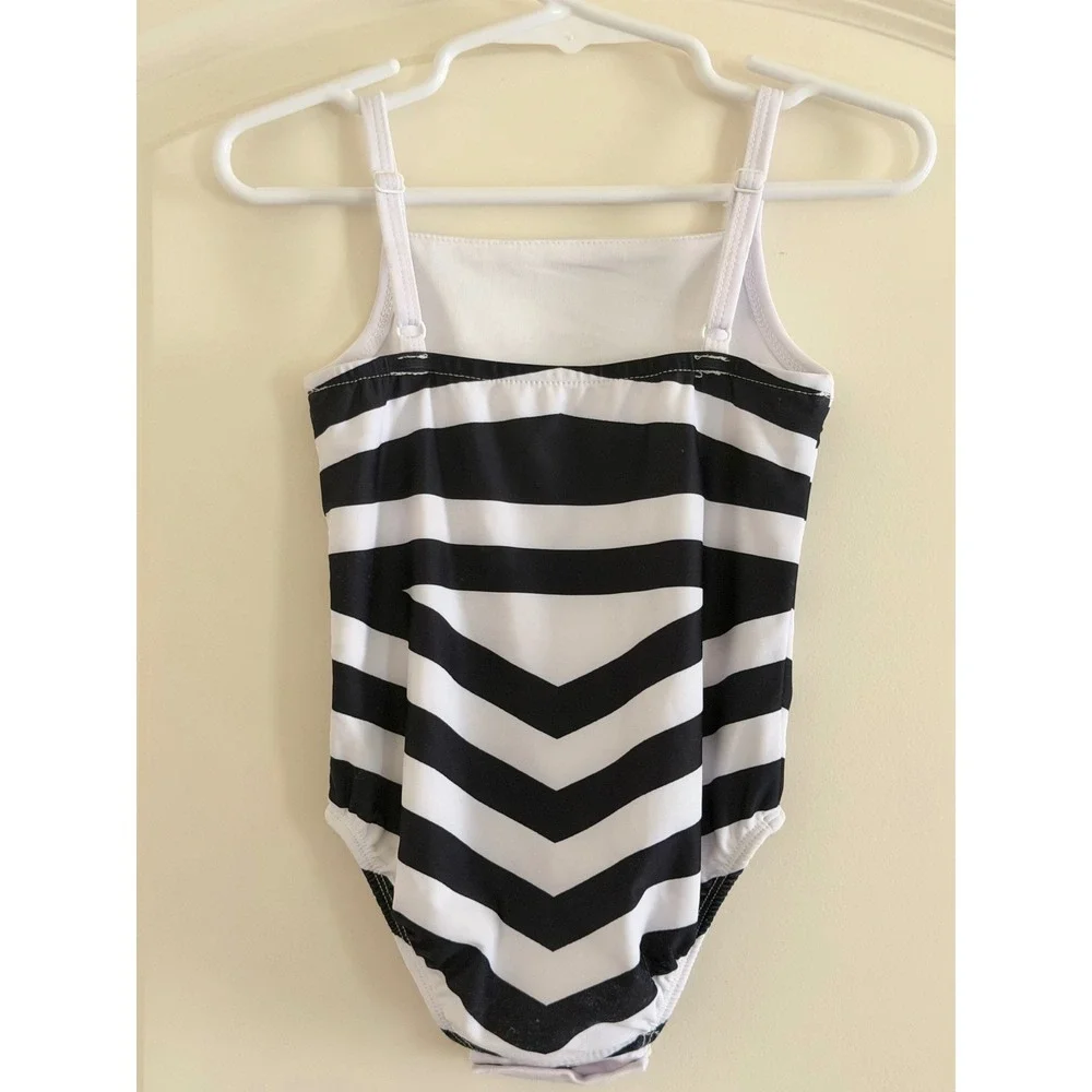 Only Little Once Toddler Girls Black White Chevron Stripe Barbie Swimsuit 2/3